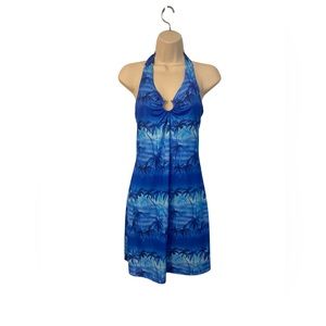Y2K Halter Style Blue Hawaiian Mini Dress Woman’s Size S/M